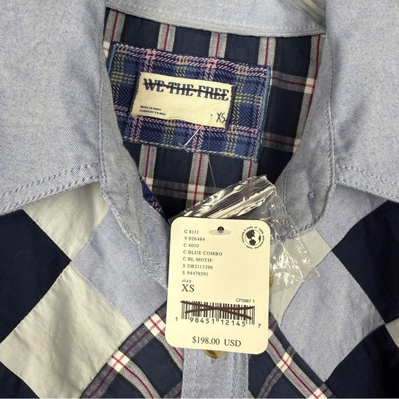 Free People Rare Argyle Plaid Quilt Button Oversized Shirt - Picture 6 of 7